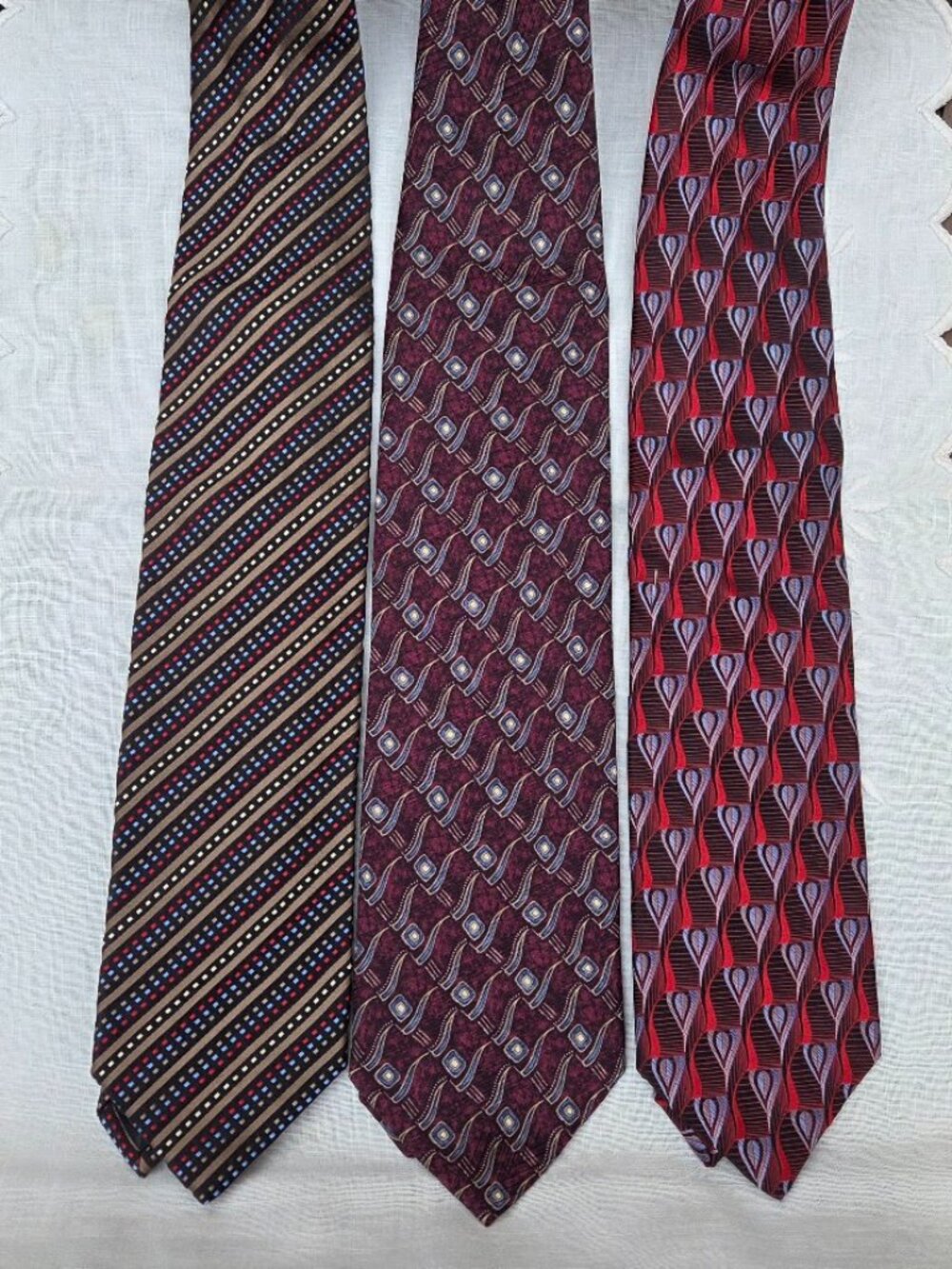 Lot of 3 KOLTE ITALY Mens Silk Neckties Geometric Diagonal Stripe Printed Ties